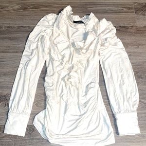 Arden B ivory white ruffled front long sleeve blouse top puffy shirt s small